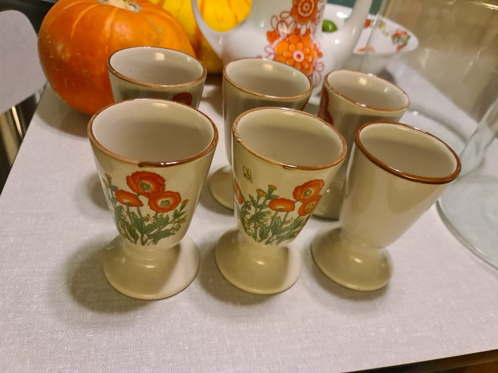 Vintage wildflower koffie bekers oranje bloem coree 6 stuks, Ophalen, Aardewerk, Overige stijlen, Kop(pen) en/of Schotel(s)