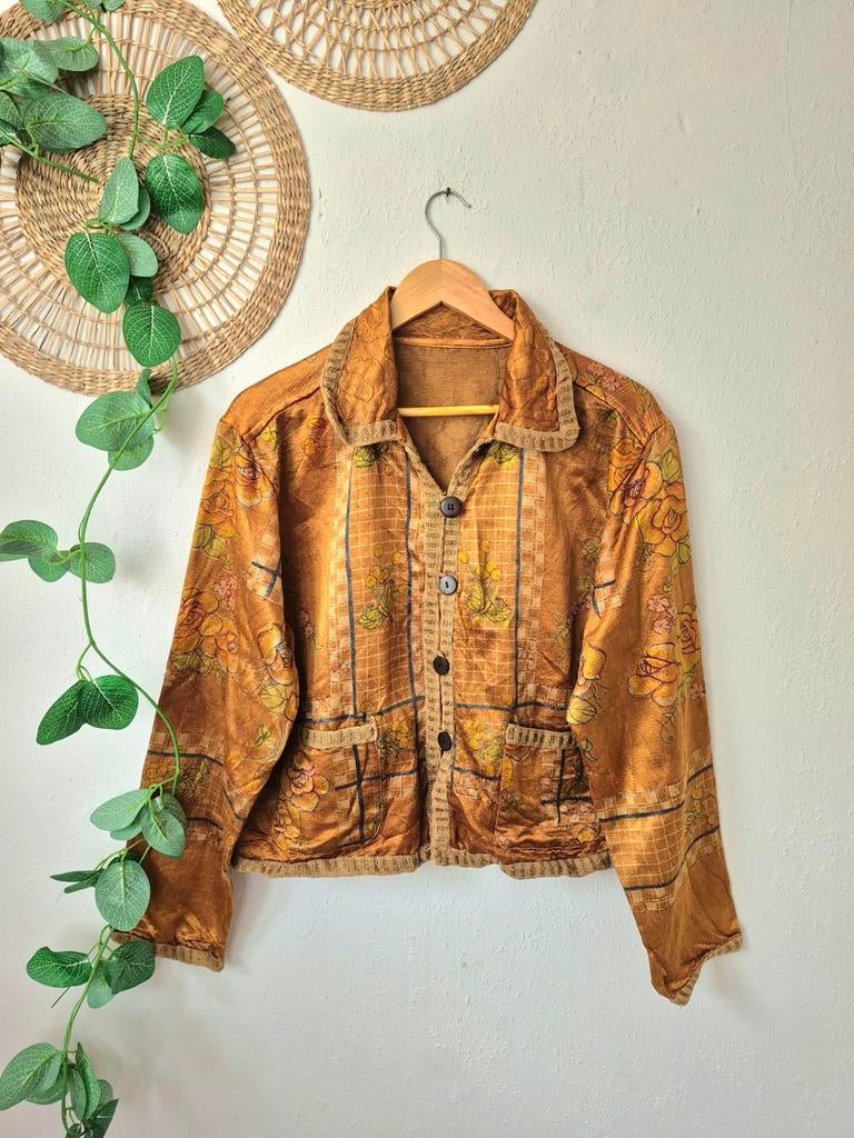 Vintage zeldzaam zijden reversed jasje M, Kleding | Dames, Vintage, Ophalen of Verzenden, Zo goed als nieuw, Maat 38/40 (M)
