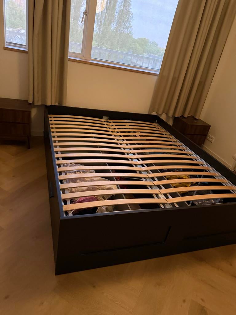 Ikea Brimnes lade bed 160x200 met lattenbodem Luröy, Huis en Inrichting, Slaapkamer | Bedden, Ophalen, Gebruikt, Zwart, Tweepersoons