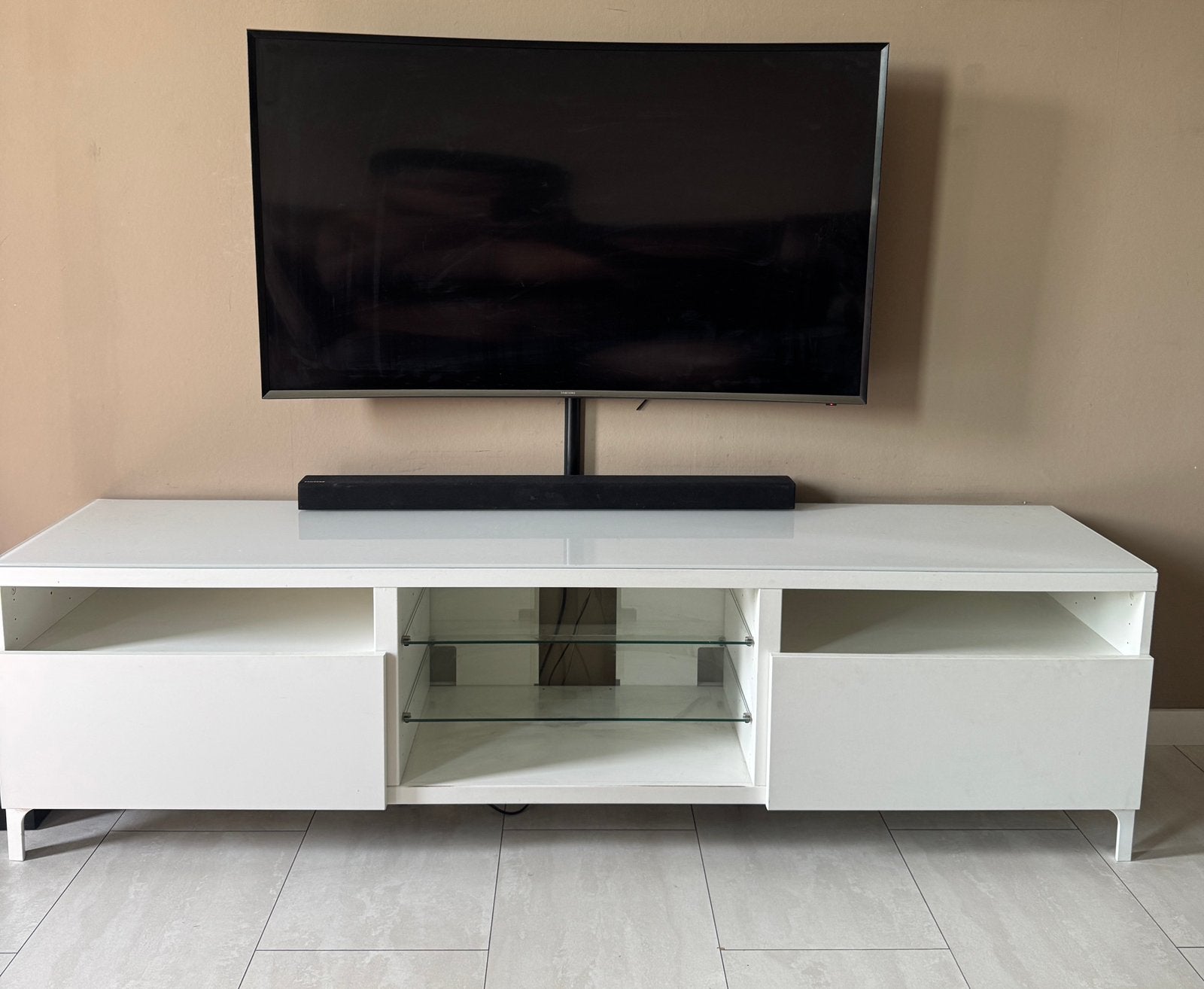 Witte TV-meubel - stevig en goede staat, Ophalen, Zo goed als nieuw, 25 tot 50 cm, Minder dan 100 cm