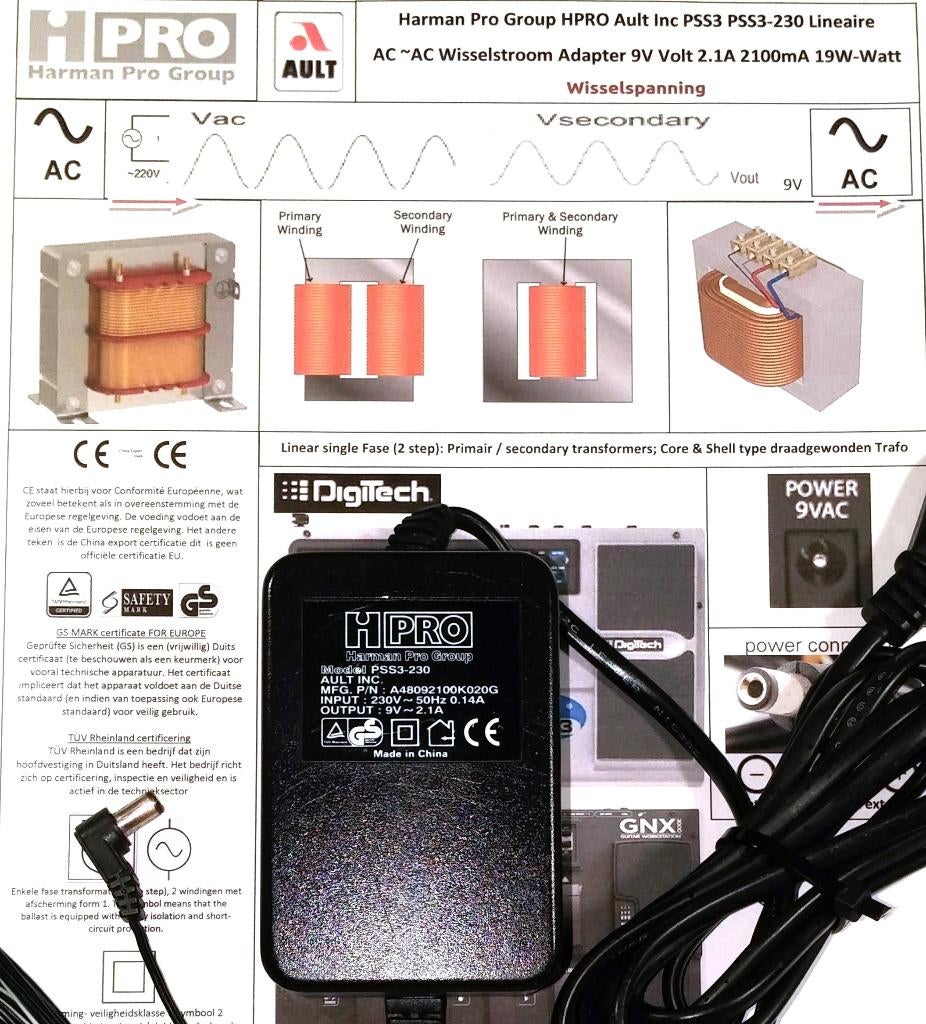 Harman Pro Group HPRO PSS3 PSS3-230 9V 2.1A AC~AC Adapter
