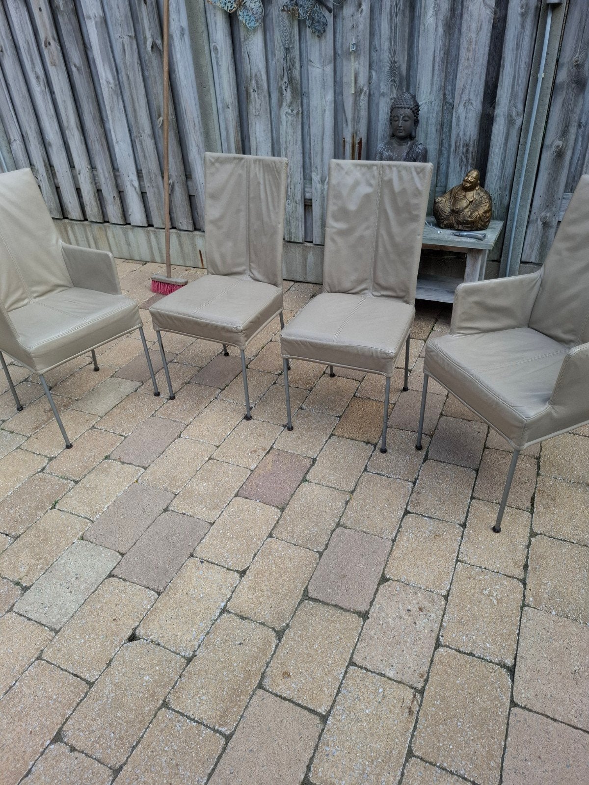 4 beige leren eetkamerstoelen - Gebruikt, Ophalen, Gebruikt, Overige kleuren, Vier
