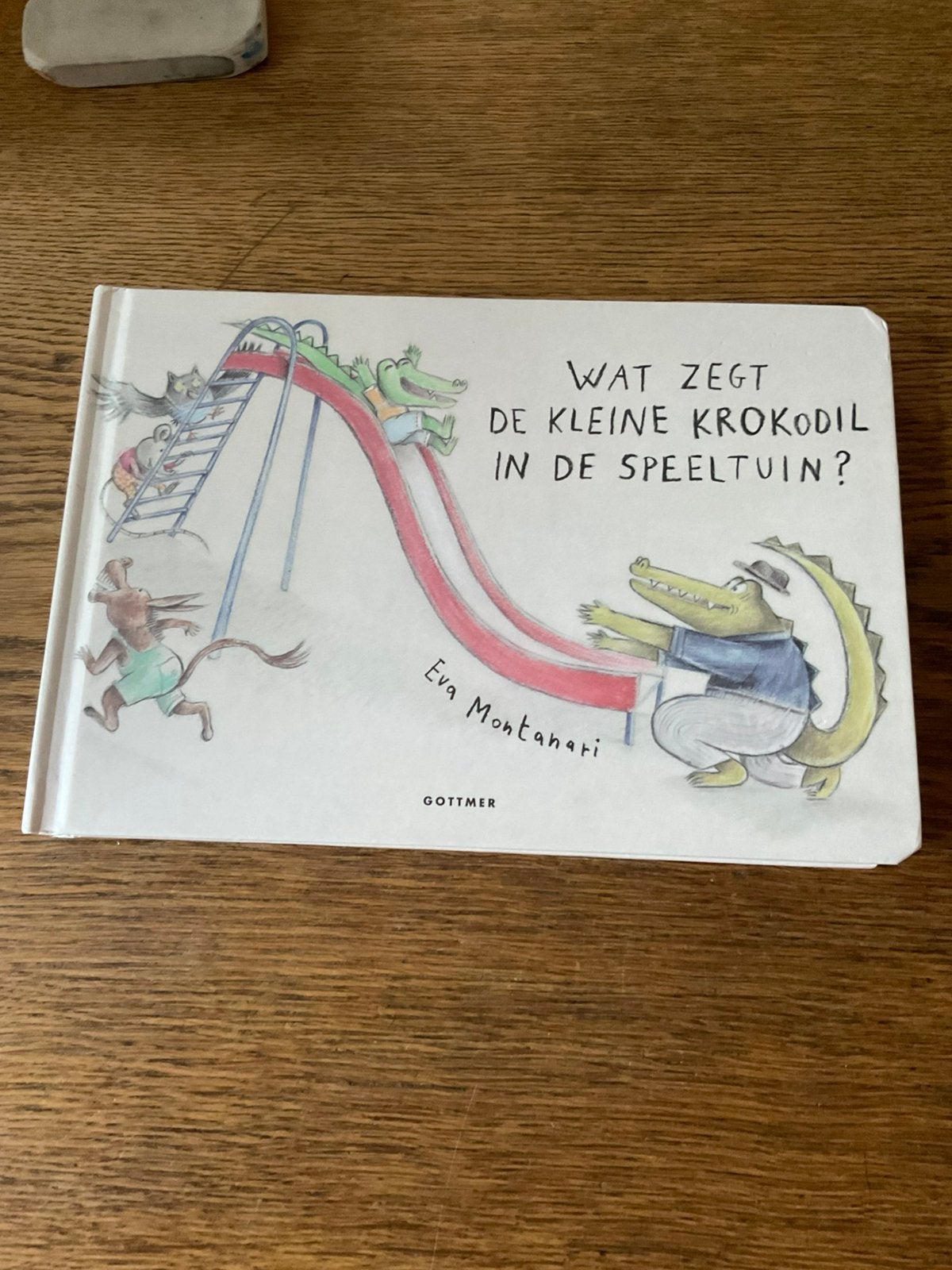 Eva Montanari - Wat zegt de kleine krokodil in de speeltuin?, 3 tot 4 jaar, Ophalen of Verzenden, Zo goed als nieuw, Eva Montanari