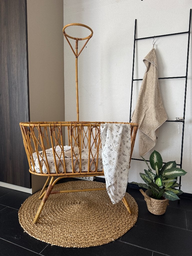 Vintage rotan wiegje met sluierstok, Kinderen en Baby's, Babywiegjes en Ledikanten, Ophalen, Zo goed als nieuw, Wieg