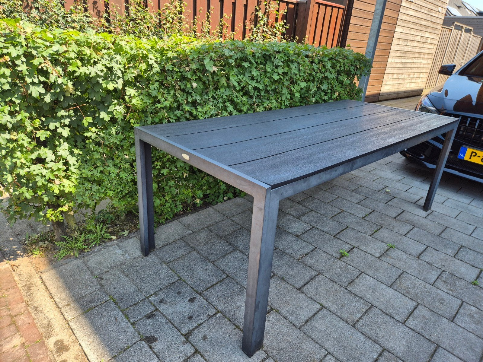 Tuinset: Grote Tafel met 4 Kunststof Stoelen, Ophalen, Gebruikt, Rechthoekig, Kunststof