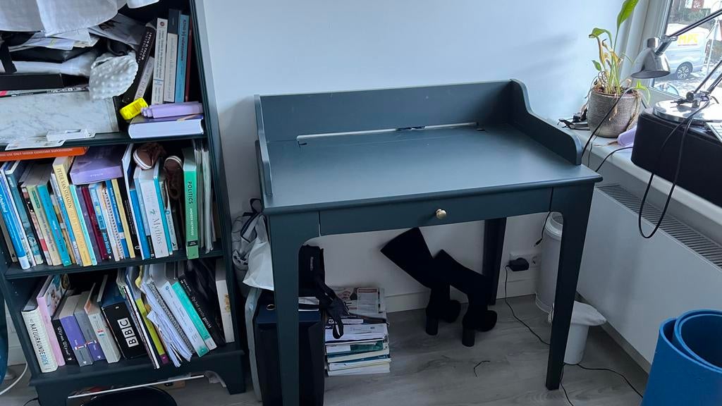 Donkergroen bureau met lade, Overige typen, Groen, Gebruikt, Ophalen of Verzenden