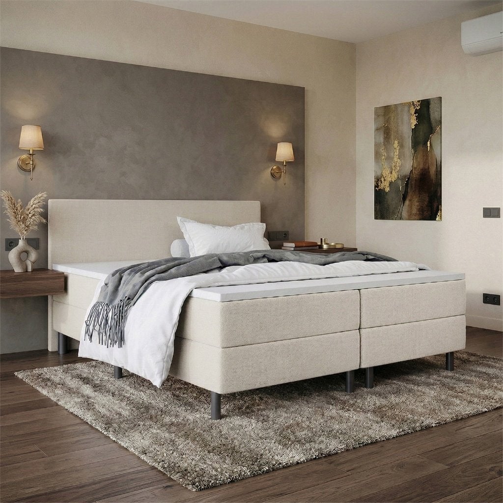 ACTIE 180 x 210 - Stof Beige | Extra lange maat - GRATIS TOP, Stijlvolle boxspring geschikt voor iedere slaapkamer!, Verzenden
