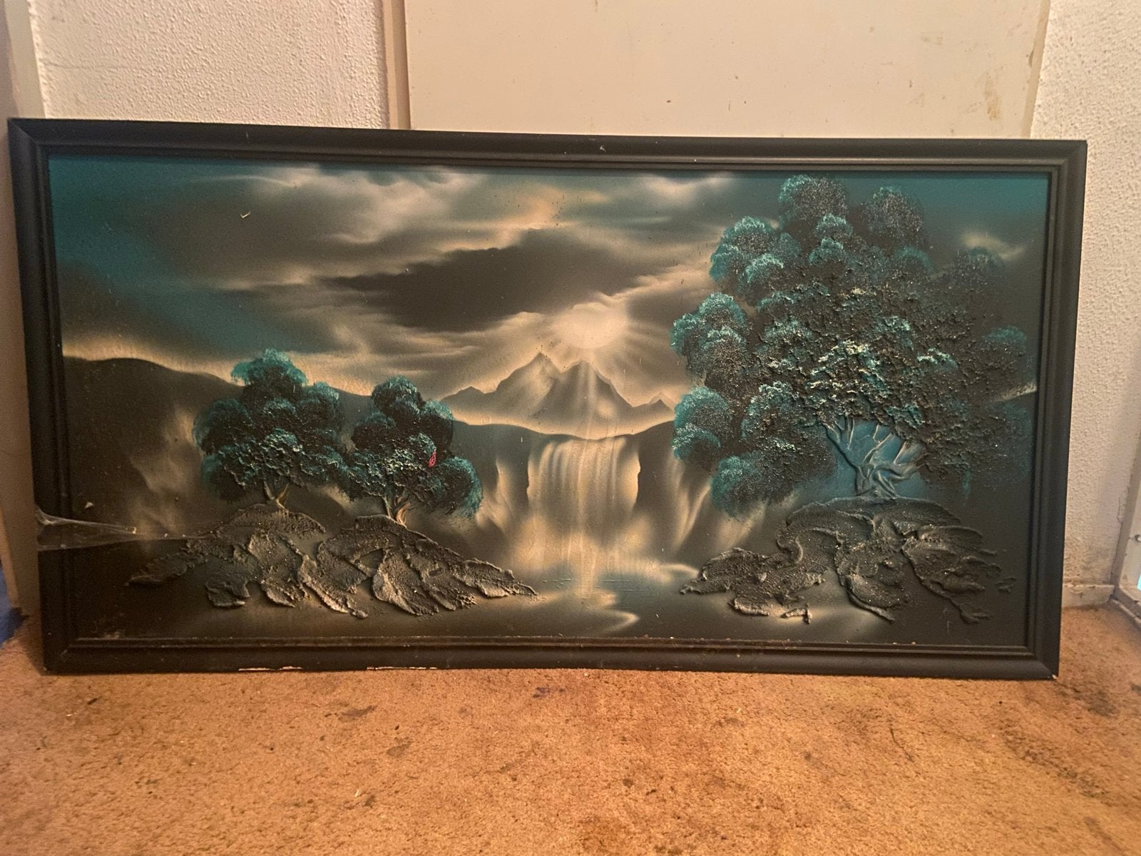 Schilderij met waterval en bergen, Ophalen, Doek, Realistisch, Landschap