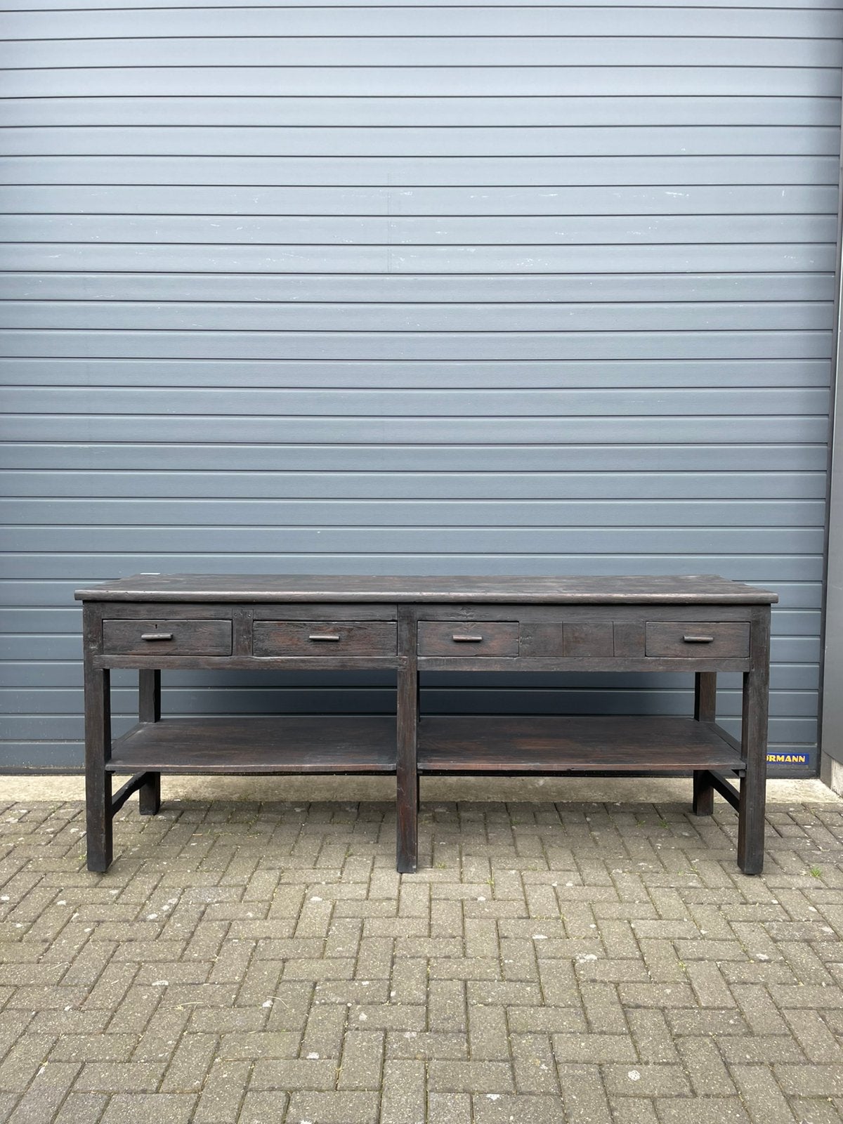 Antieke teakhouten dressoir/sidetable/werkbank, Ophalen of Verzenden, Zo goed als nieuw, 170 cm of meer