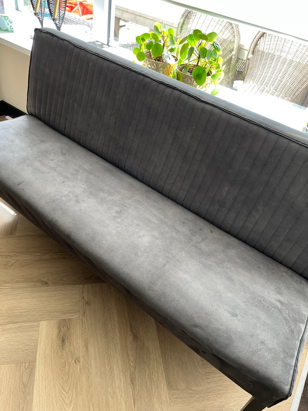 Nette grijze eetkamerbank, Ophalen, Zo goed als nieuw, Minder dan 75 cm