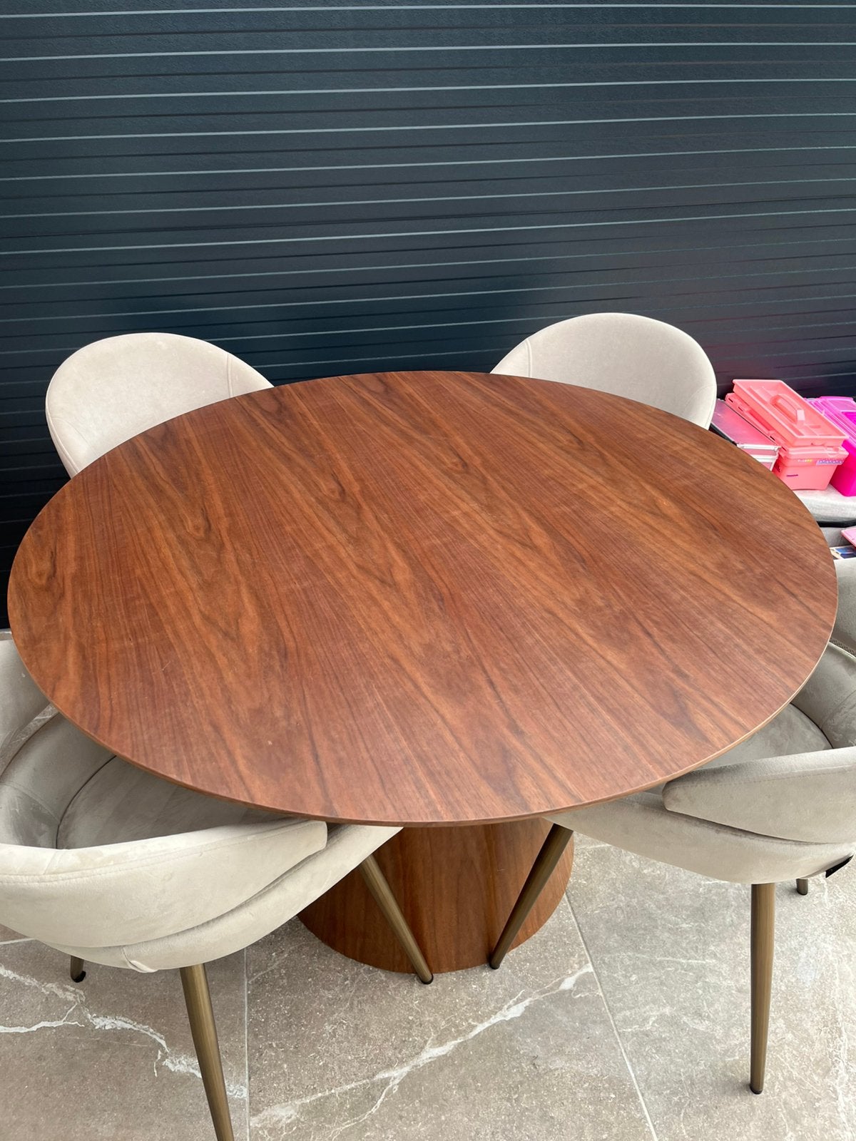 Eettafel Mangohout met 4 stoelen, Ophalen, 200 cm of meer, 50 tot 100 cm, Zo goed als nieuw