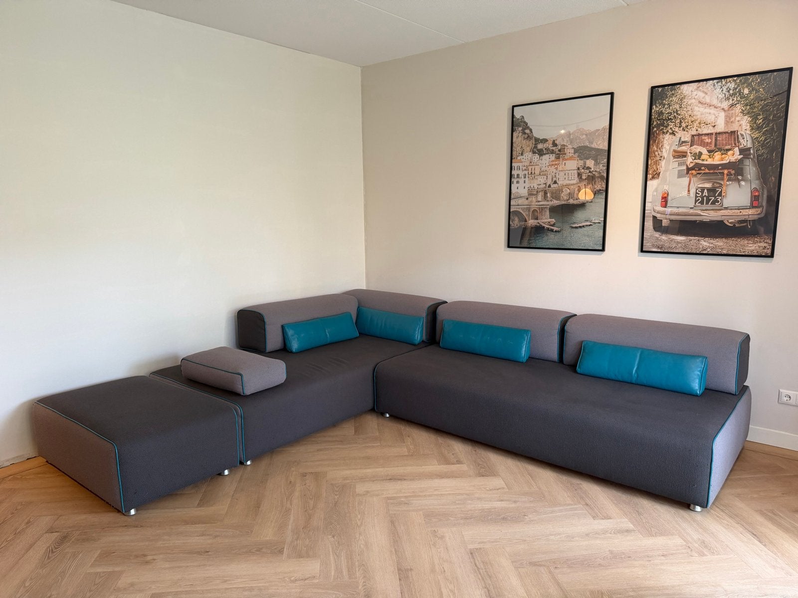 Leolux Ponton next bank met hocker en armleuning kussen, Ophalen, Gebruikt, Stof, Modern