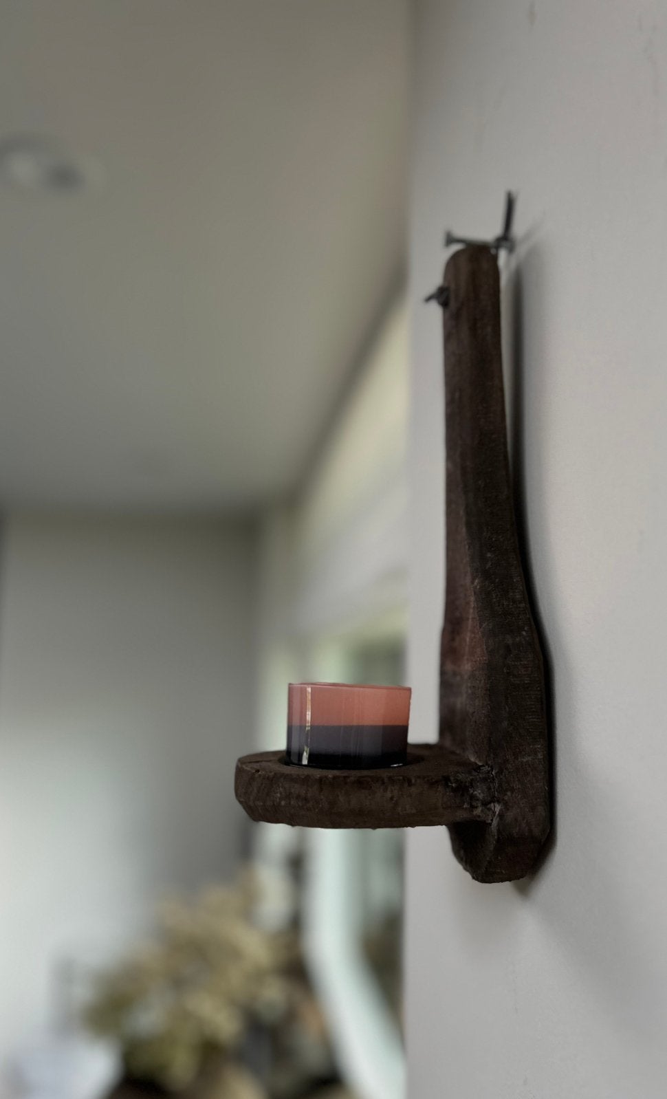 Wand kandelaar hergebruikt hout India oosters sober sleets, Ophalen of Verzenden