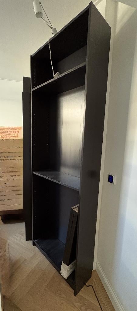 BILLY Boekenkast, zwart eikenpatroon, Ophalen, Met plank(en), Gebruikt, 200 cm of meer