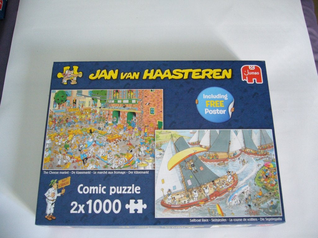 Jan v Haasteren puzzel 2 x De Kaasmarkt en Skûtsjesilen, Ophalen of Verzenden, Meer dan 1500 stukjes, Zo goed als nieuw, Legpuzzel