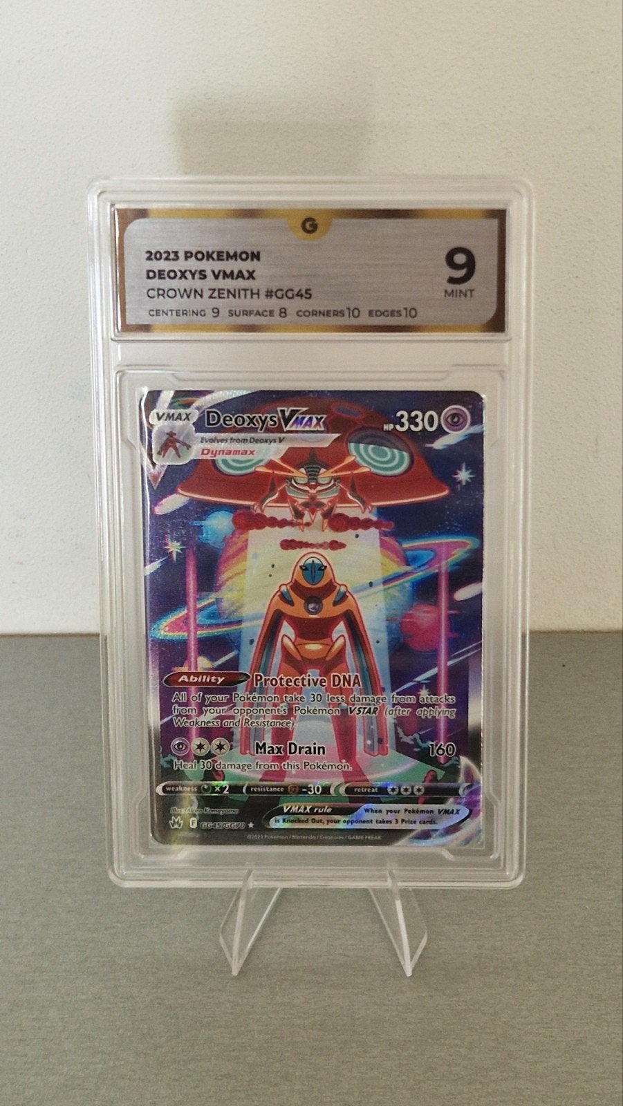 Deoxys VMAX GG45 Crown Zenith Graded 9 Mint Pokémon Kaart, Ophalen of Verzenden, Zo goed als nieuw, Losse kaart, Foil