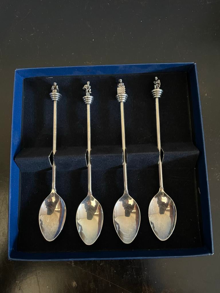 4 zilveren lepeltjes met metselaar stratenmaker grondwerker, Antiek en Kunst, Ophalen of Verzenden