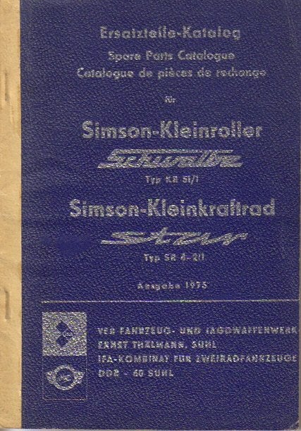 Simson SR4 - 2/1 Star Schwalbe Ersatzteil List 5889z, Ophalen of Verzenden, Zo goed als nieuw