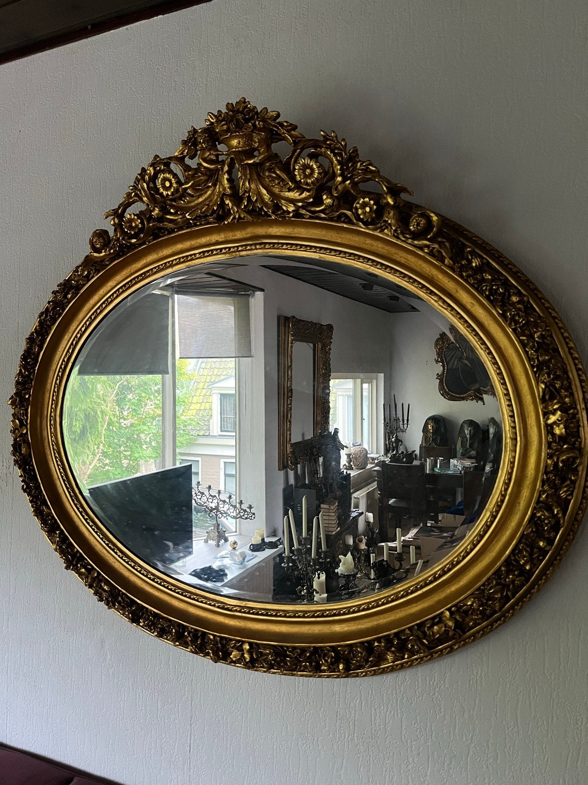 Grote ovale facet geslepen spiegel ovaal mirror stijlvol new, Ophalen, Ovaal, 50 tot 100 cm, 100 tot 150 cm