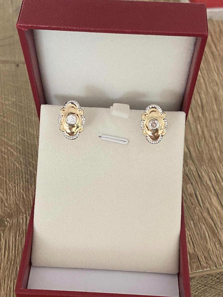 14 karaat(585) gouden oorbellen, wit en geel goud, Ophalen of Verzenden, Nieuw, Goud, Goud