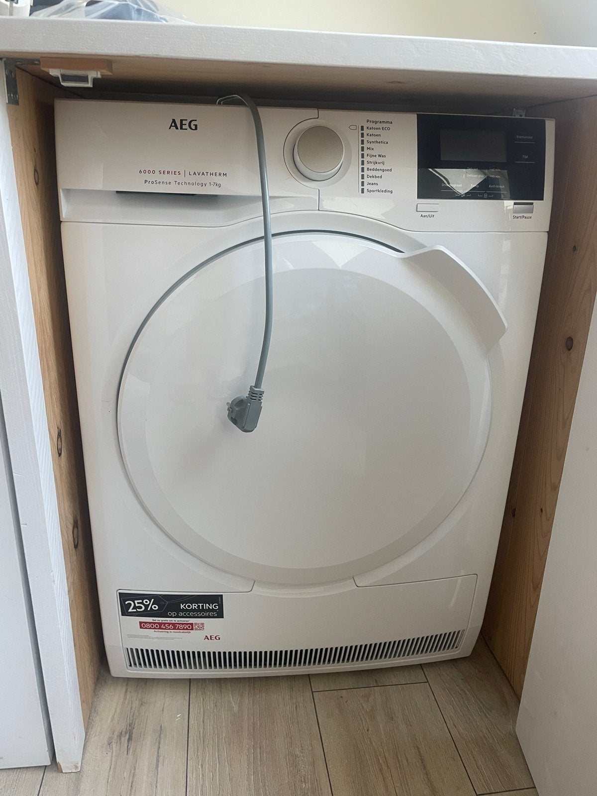 Wasdroger AEG, T6DB72GP, Witgoed en Apparatuur, Wasdrogers, Ophalen, 6 tot 8 kg, Zo goed als nieuw, Voorlader