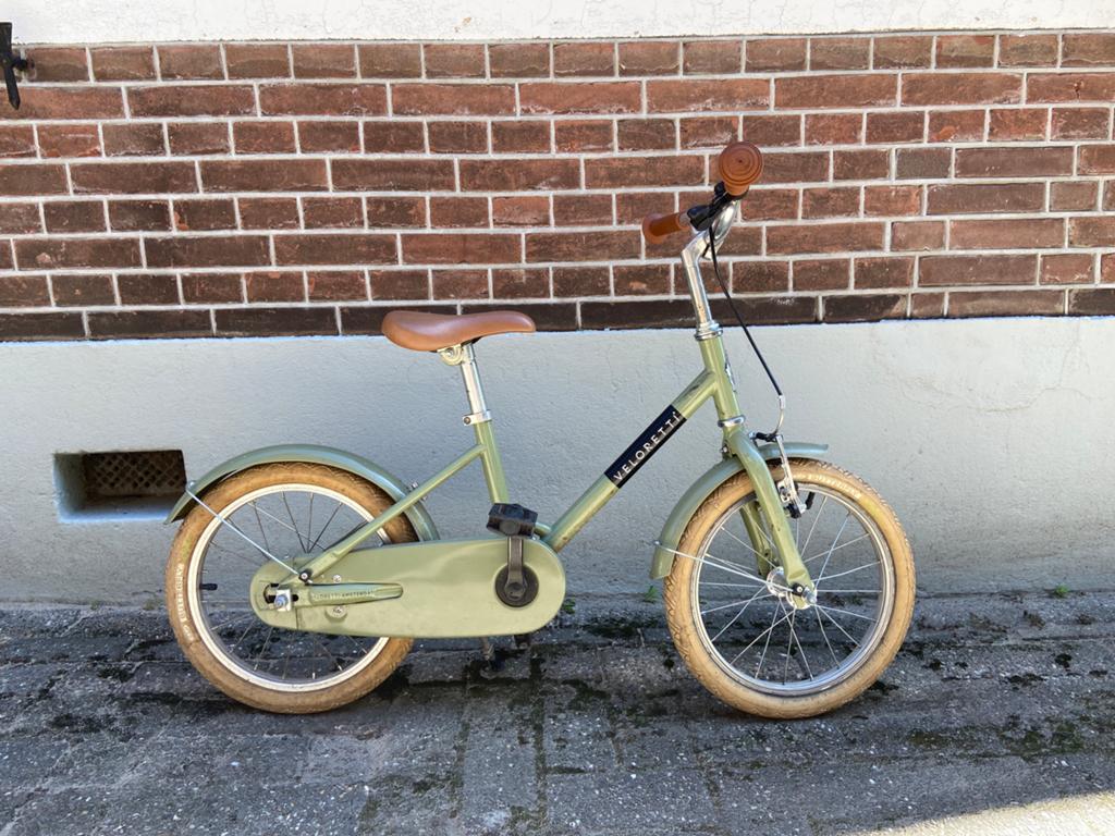 Veloretti Maxi kinderfiets 16 inch – Desert Moss, Fietsen en Brommers, Fietsen | Kinderfietsjes, Gebruikt, 16 tot 20 inch, Terugtraprem