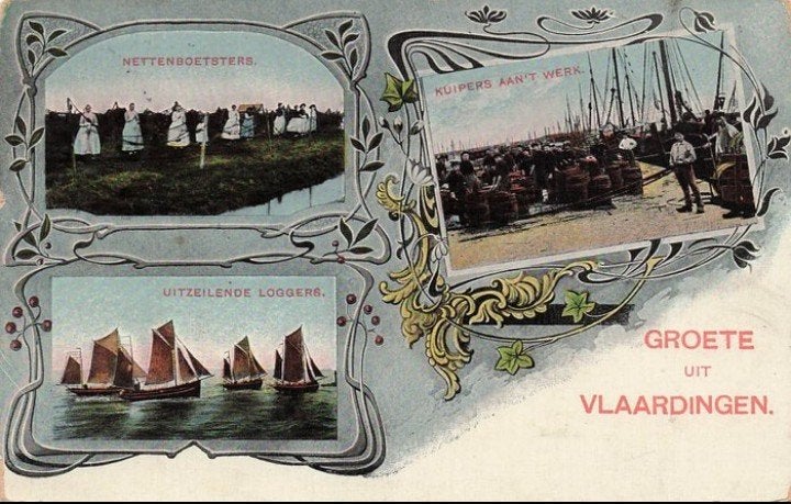 Prachtige 3 luik beroepen kaart Groete uit Vlaardingen 1912, Verzenden, Voor 1920, Gelopen, Zuid-Holland