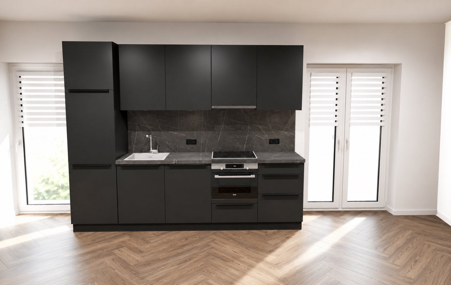 Complete nieuwe keuken incl. Inbouwapparatuur, Ophalen, Nieuw, Grijs, Enkelwandige keuken