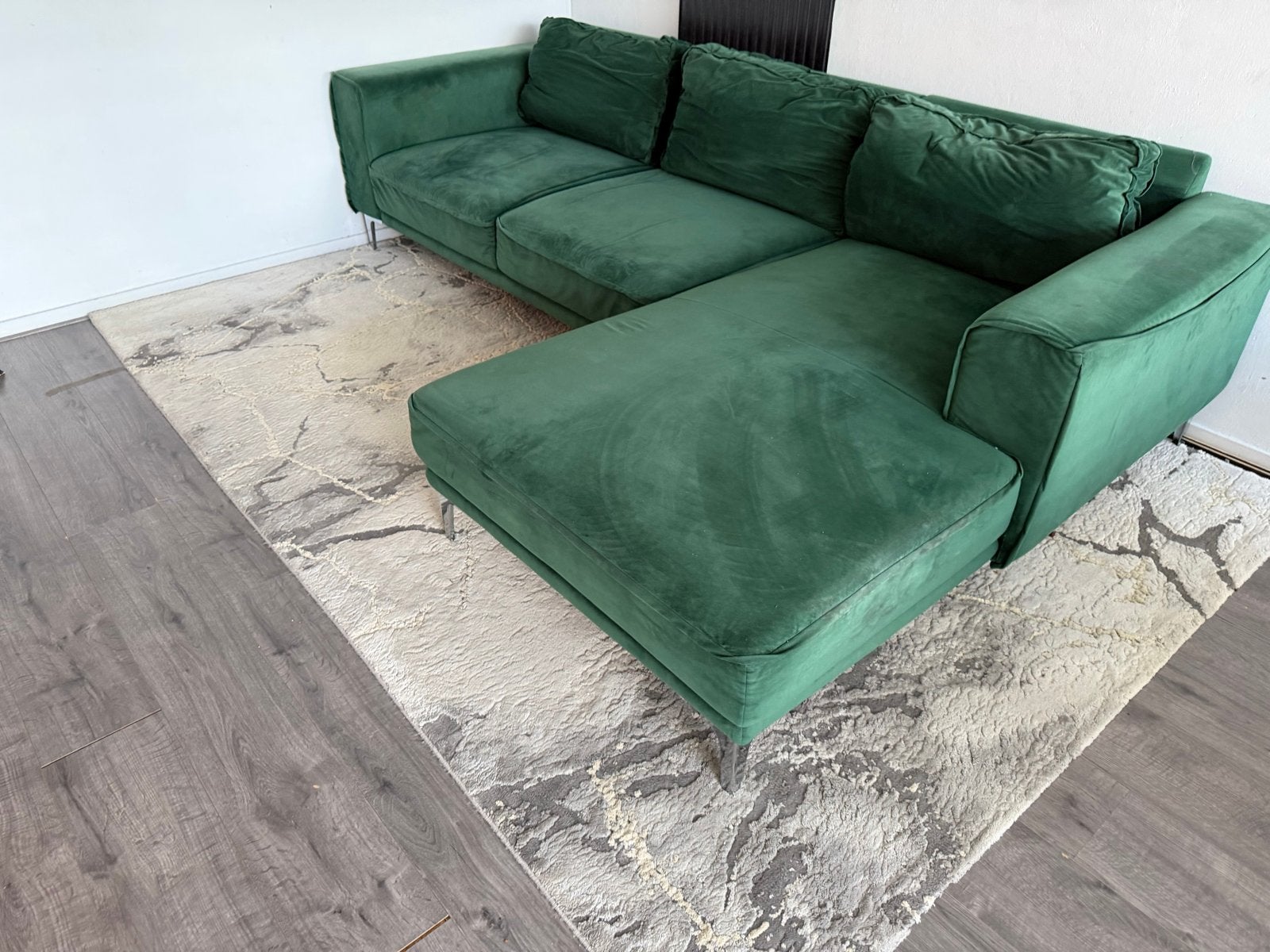 Groene bank, 2-delig, hoezen wasbaar, Ophalen, 250 tot 300 cm, Gebruikt, 100 tot 125 cm