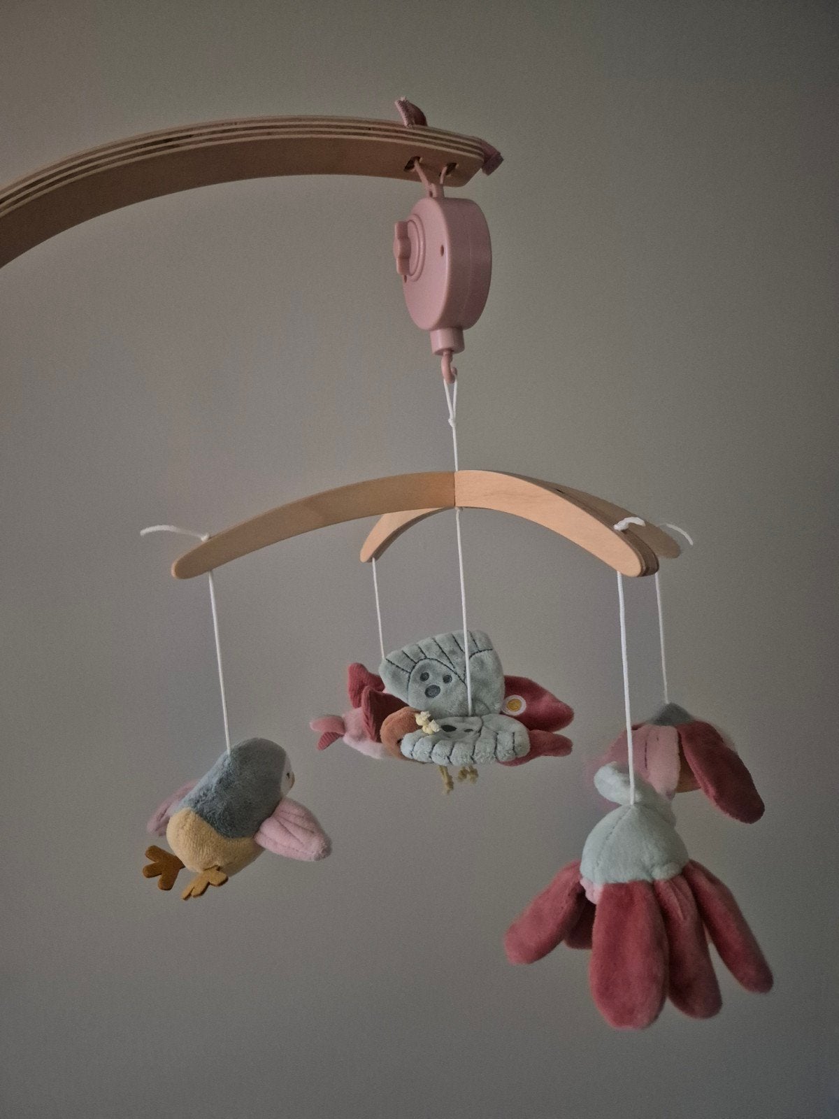 Roze vogel knuffel voor baby mobiel, Ophalen, Gebruikt, Overige typen, Roze