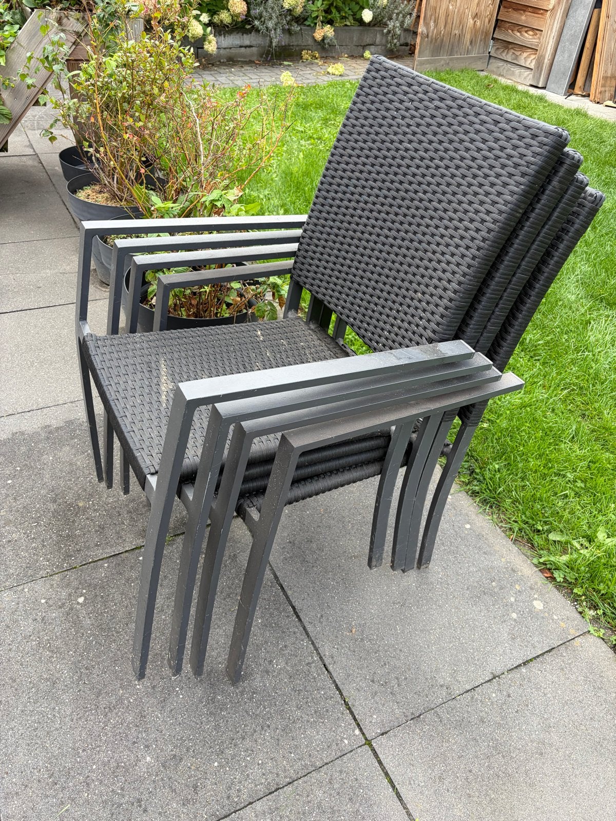 4 aluminium stoelen - gebruikt, gratis afhalen, Tuin en Terras, Ophalen, Gebruikt, Aluminium, Stapelbaar
