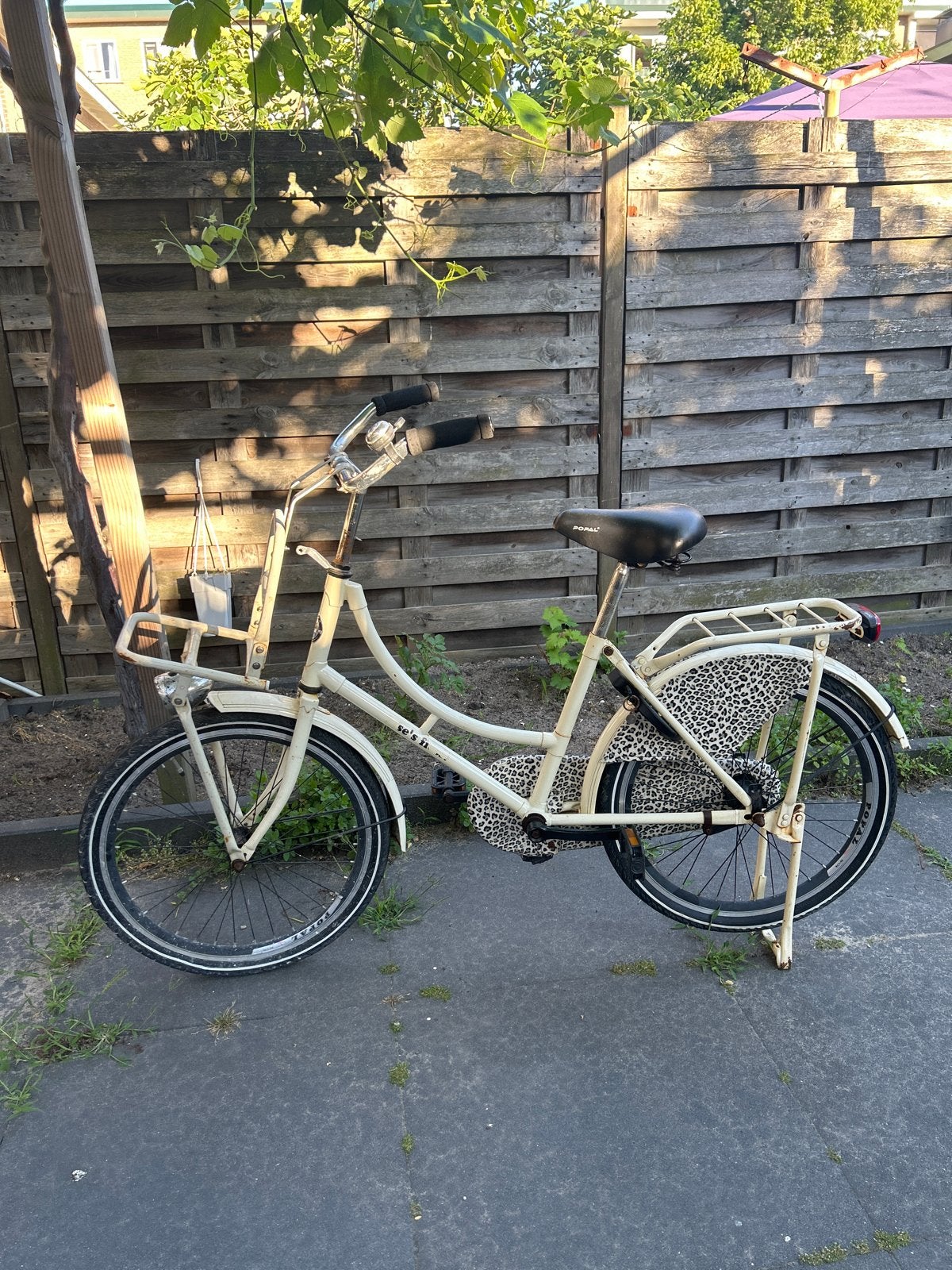 Leuke damesfiets met voordrager en panterprint details, Fietsen en Brommers, Fietsen | Dames | Damesfietsen, Terugtraprem, Minder dan 47 cm