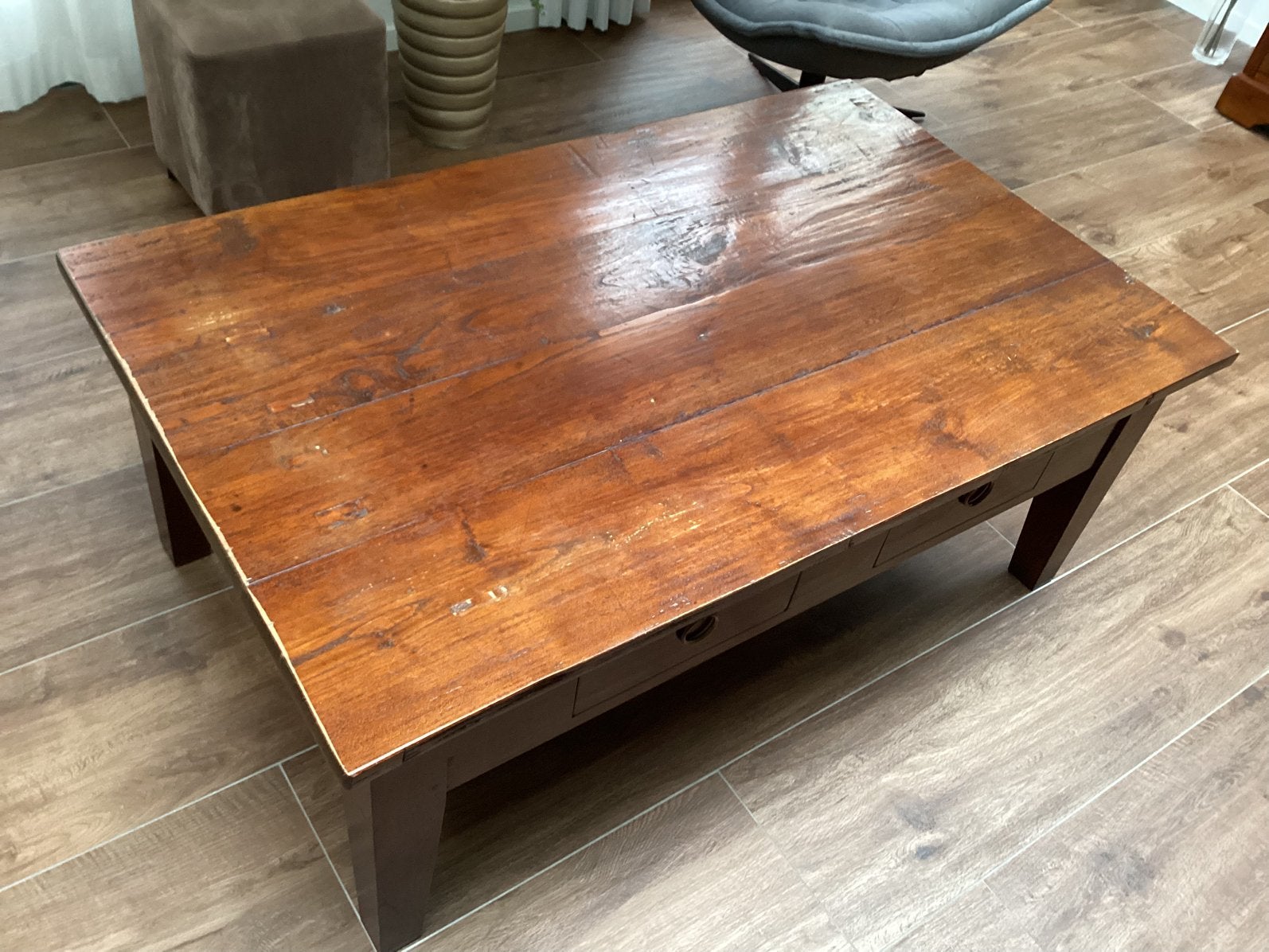 Koloniale houten salontafel, Ophalen, 50 – 75, Gebruikt, 100 tot 150 cm