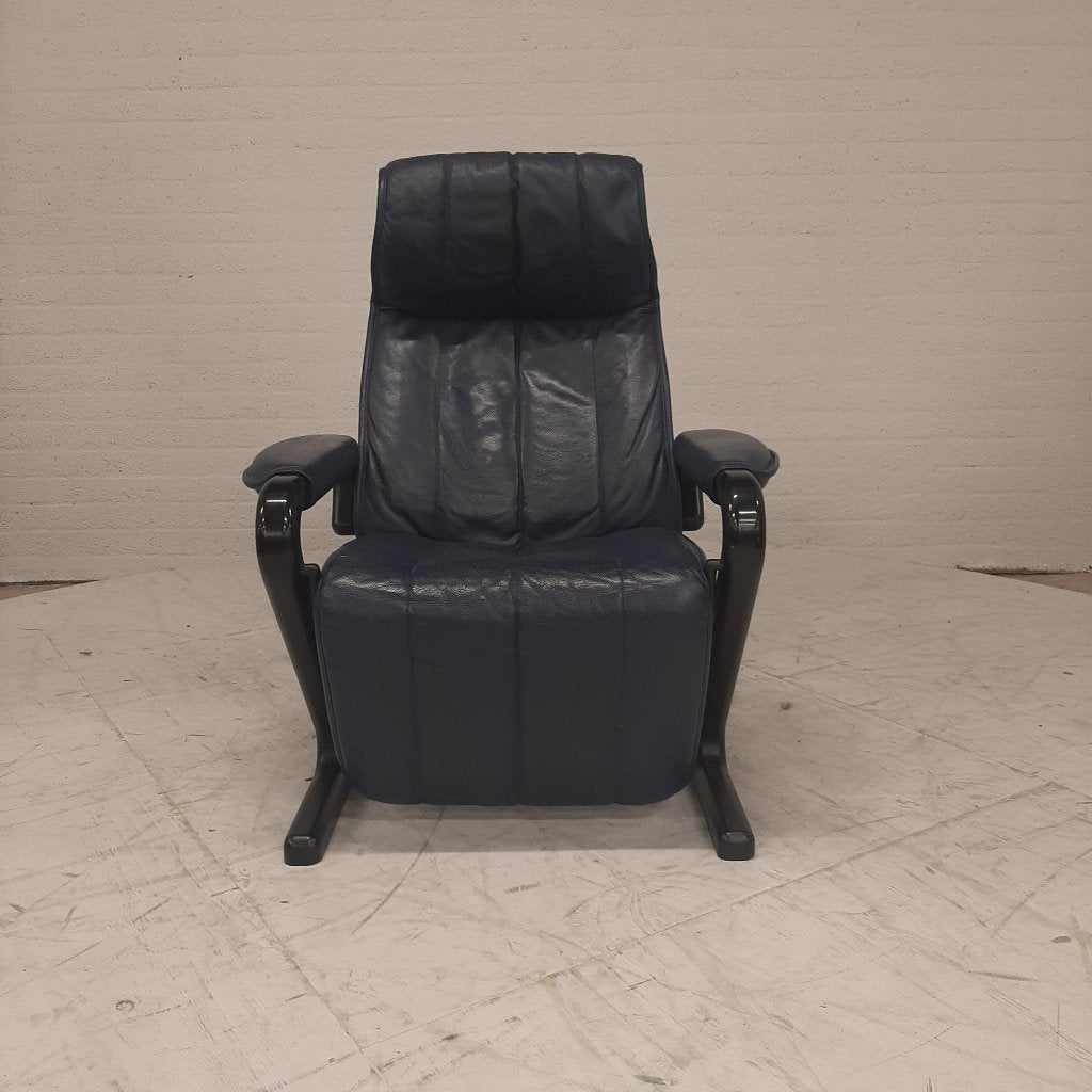 Vintage AP design relaxfauteuil blauw leer, Huis en Inrichting, Fauteuils, Ophalen, Gebruikt, 75 tot 100 cm, Nvt