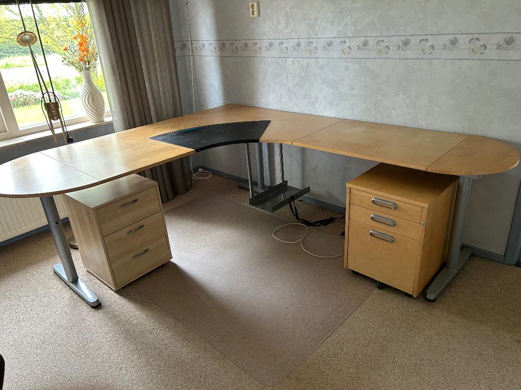 Bureau met twee ladekasten, Ophalen, Demontabel, Gebruikt, Hoekbureau