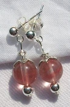 Kwarts oorknopjes (zilver), Verzenden, Nieuw, Roze, Met edelsteen