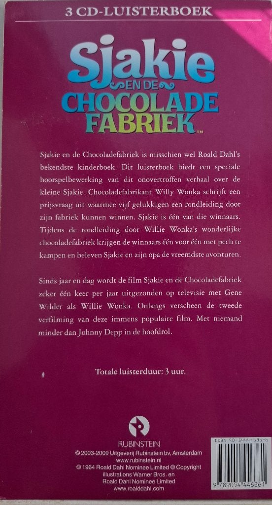 Roald Dahl's Sjakie en de chocoladefabriek 3 cd luisterboek, Boeken, Luisterboeken, Ophalen of Verzenden
