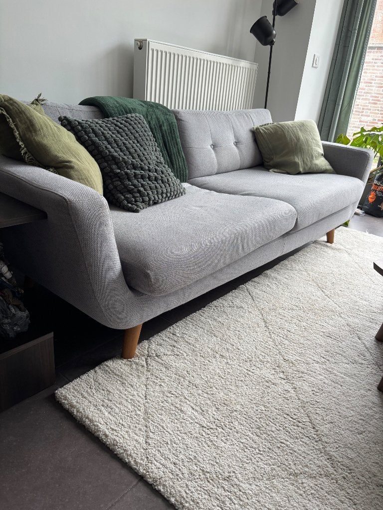 Leen Bakker 3-zitsbank grijs – gereinigd en stevig, Ophalen, Gebruikt, Driepersoons, 75 tot 100 cm