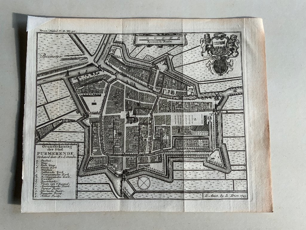 Gravure plattegrond Purmerend, Cartografie, Ophalen of Verzenden, Gravure, Blanco verso