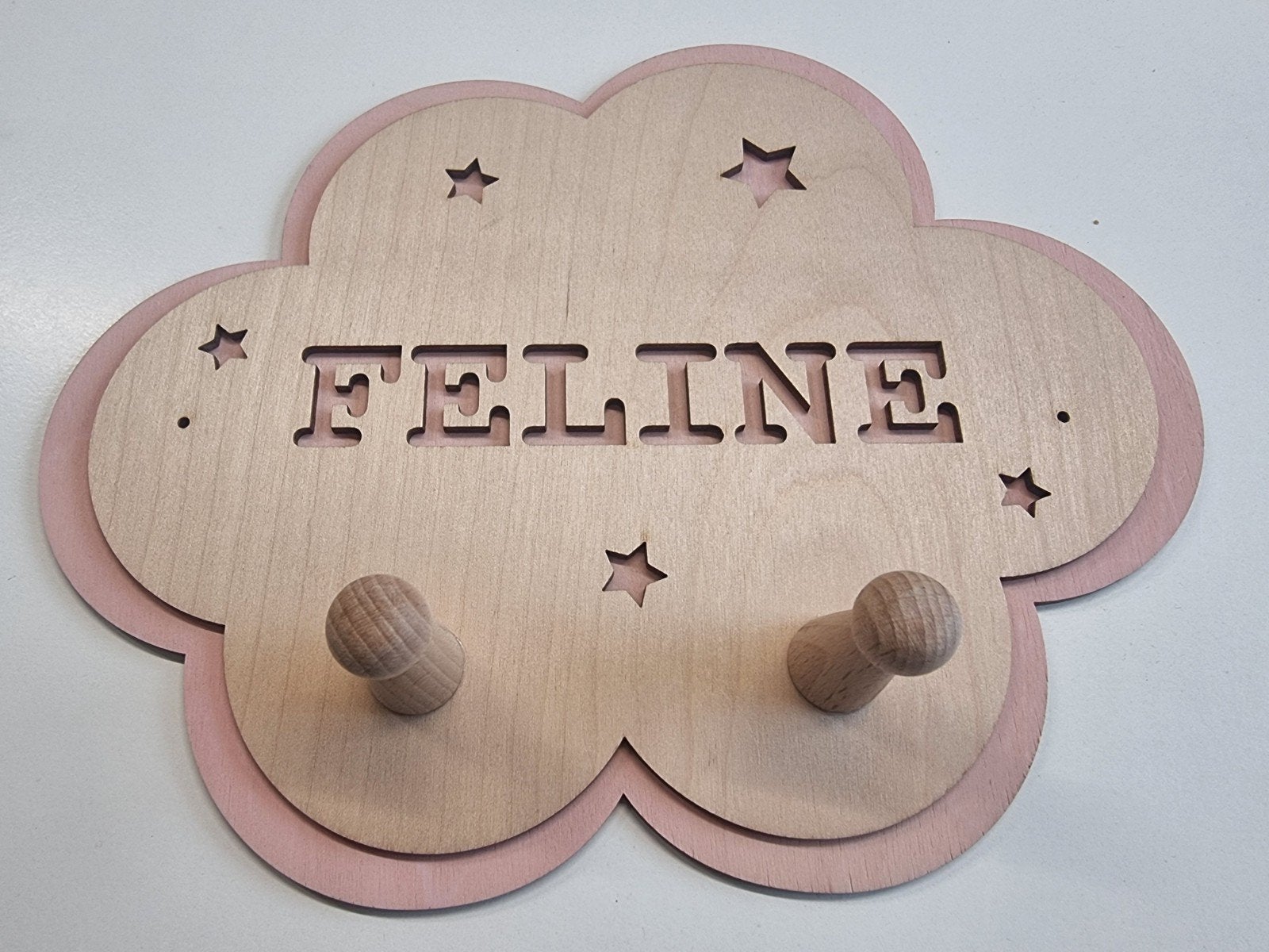 Nieuw: Houten wolken kapstok met naam Feline, Gebruikt, Ophalen of Verzenden, Minder dan 100 cm, Kinderkapstok