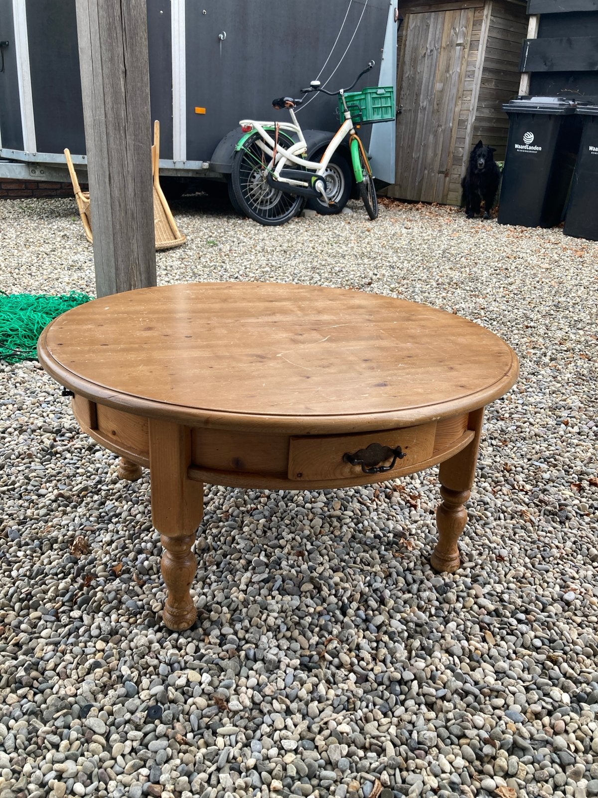 Massief houten ronde salontafel met 4 lades, Antiek en Kunst, Antiek | Meubels | Tafels, Ophalen