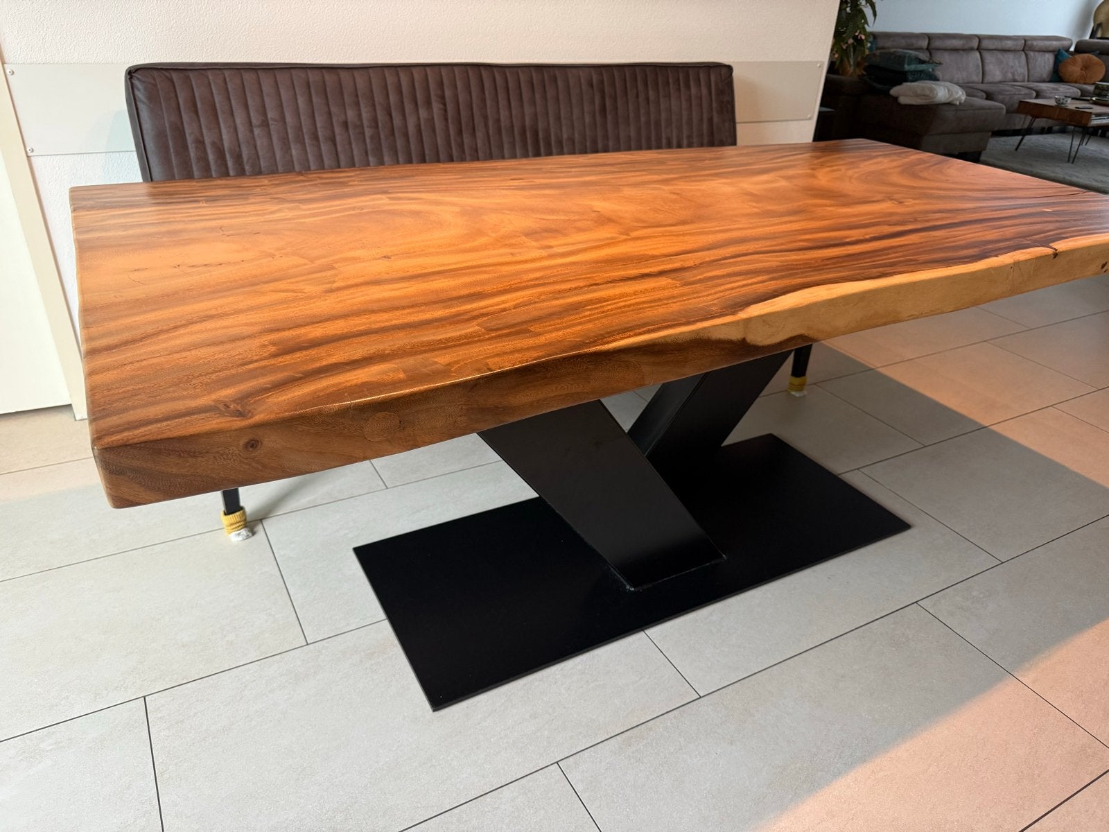 Boomstamtafel (200 cm) + Bijpassende Eetkamerbank (180 cm), Huis en Inrichting, Ophalen, Gebruikt, 200 cm of meer, 50 tot 100 cm