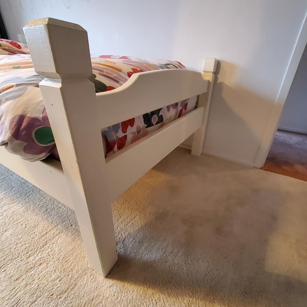 Wit bed 90x200 met lattenbodem, Ophalen, 90 cm, Eenpersoons, Wit