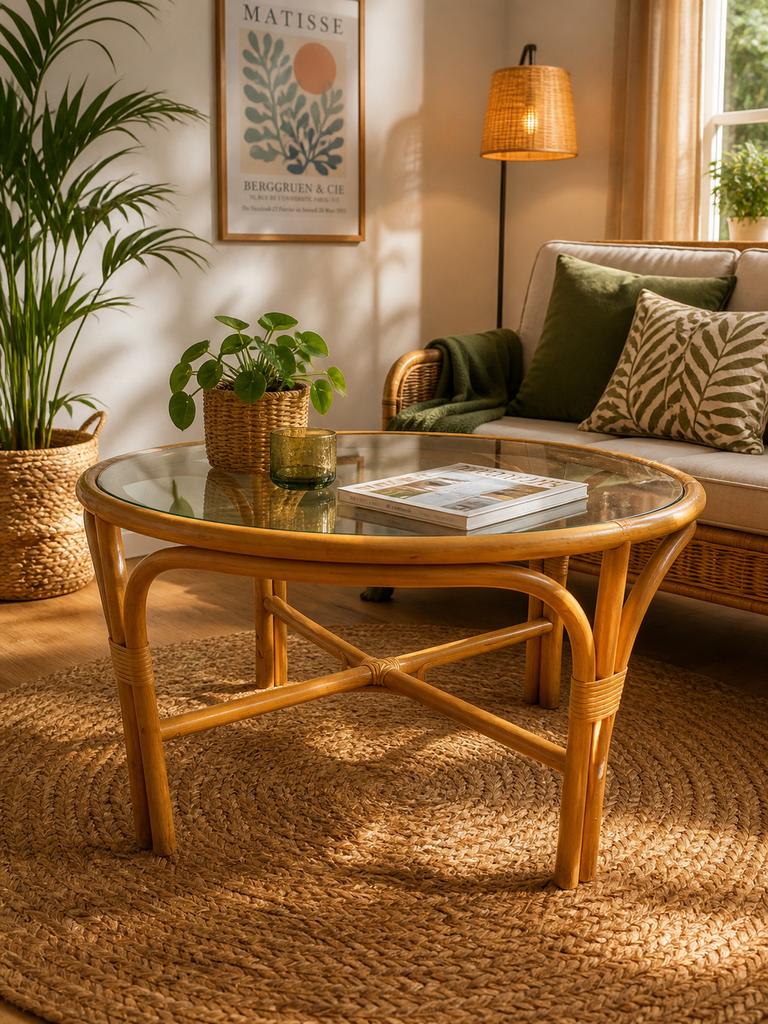 Vintage rohan rotan eettafel, Huis en Inrichting, Tafels | Eettafels, Ophalen, Gebruikt, 100 tot 150 cm, Rond