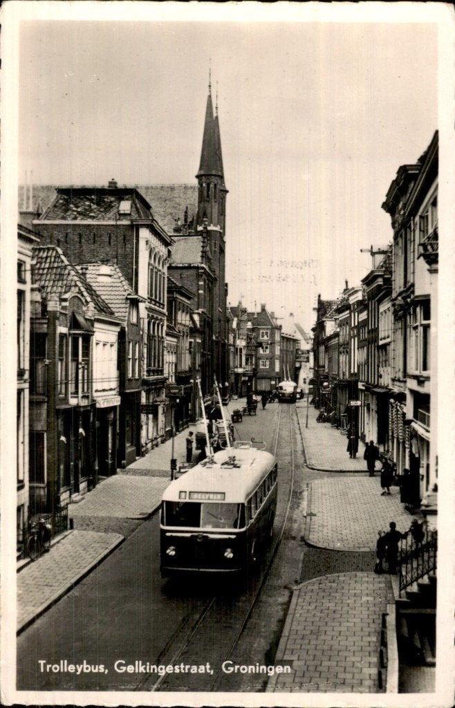 Groningen - Trolleybus - Gelkingestraat, Ophalen of Verzenden, 1940 tot 1960, Gelopen, Groningen