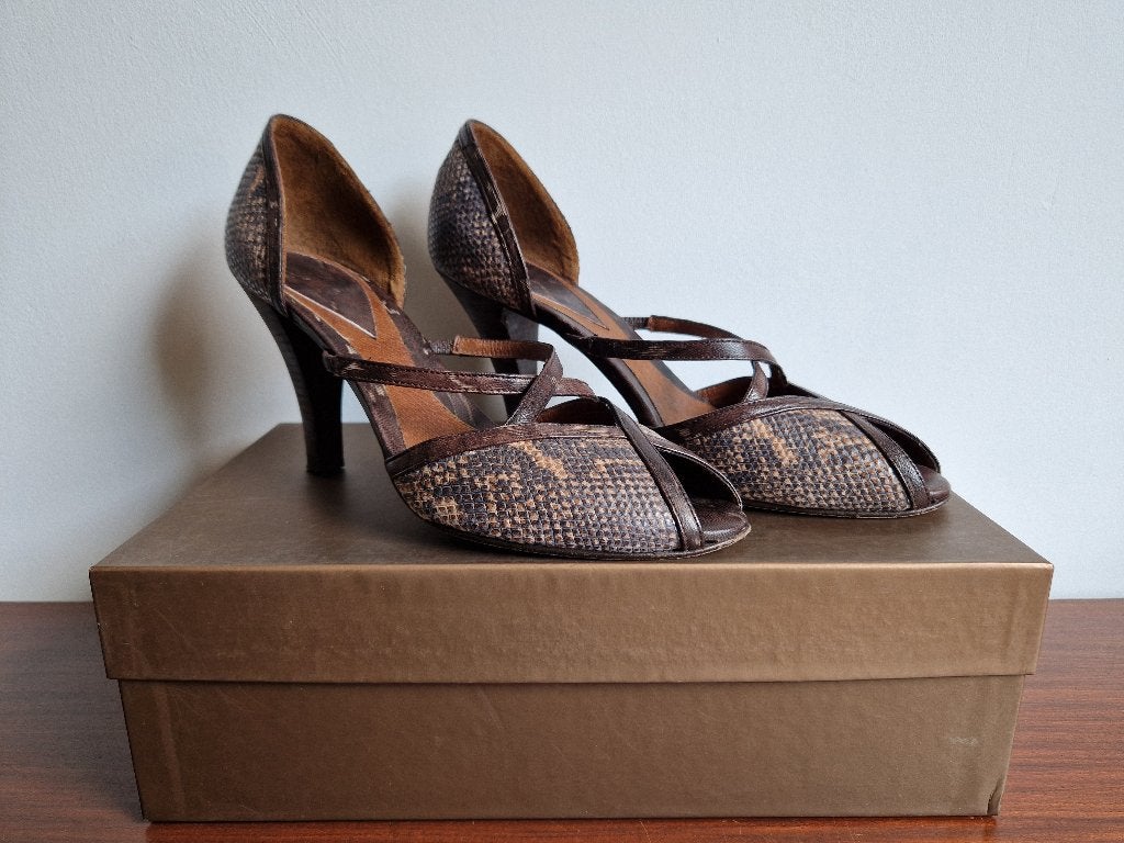 Leren pumps met slangenprint van Audley ZGAN Maat 40, Pumps, Ophalen of Verzenden, Zo goed als nieuw, Bruin