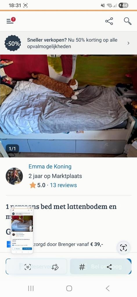 Bed 90x200 1 persoon met lades, Gebruikt, Eenpersoons, Wit, Dekbedovertrek