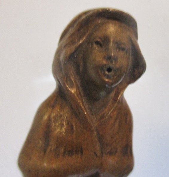 art nouveau wax stempel in brons fluitend meisje vrouw, Antiek en Kunst, Verzenden