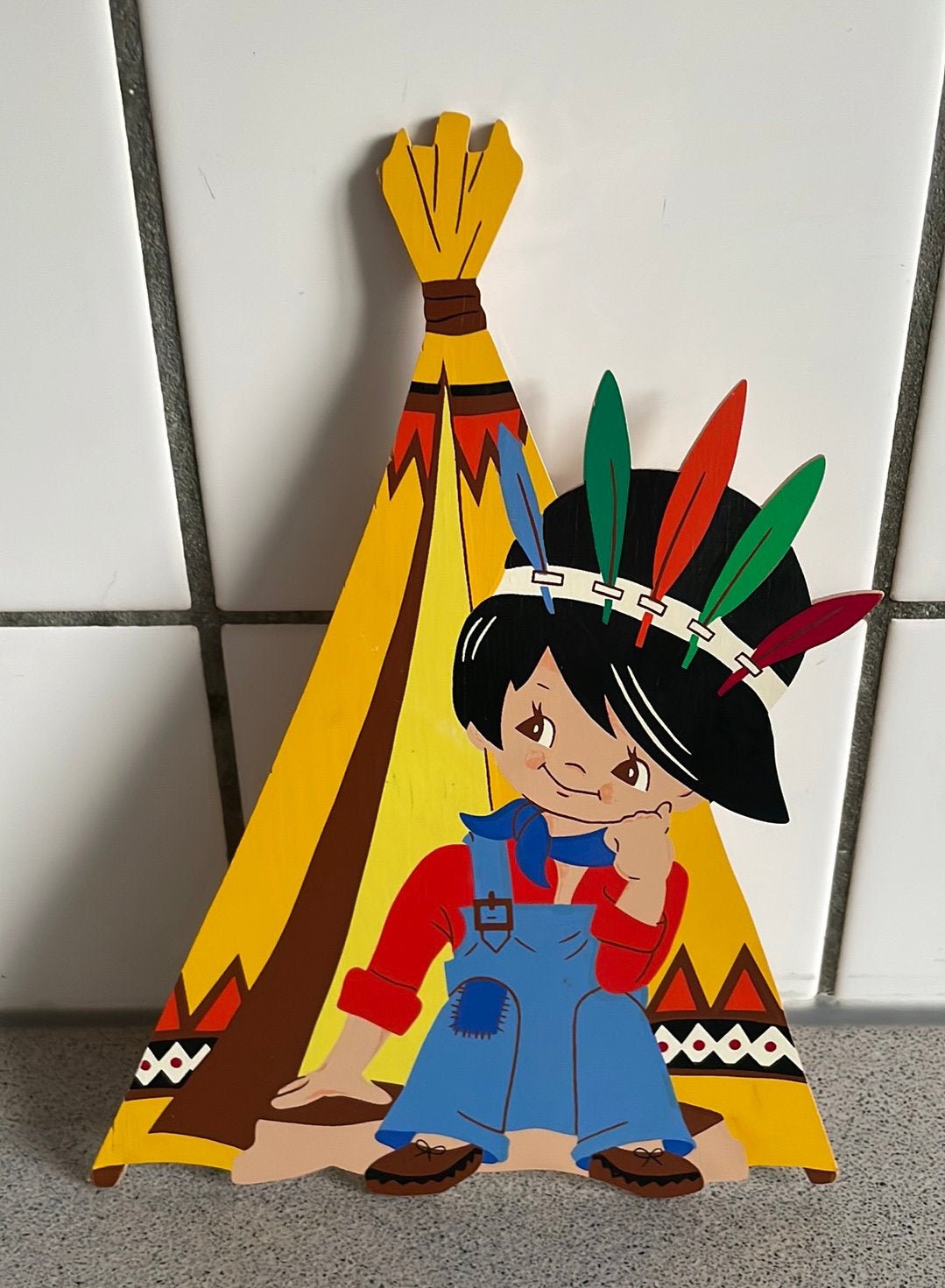 Superleuke houten lijst Indiaan tipi W Germany 1972, Ophalen of Verzenden, Zo goed als nieuw, Wanddecoratie