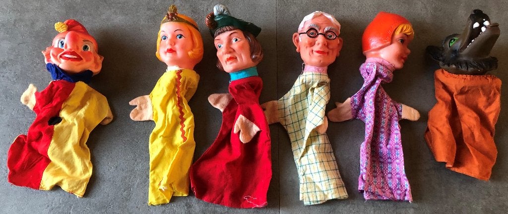 6 HANDPOPPEN - JAREN 60/70 - POPPENKAST, Ophalen of Verzenden, Zo goed als nieuw, Overige typen